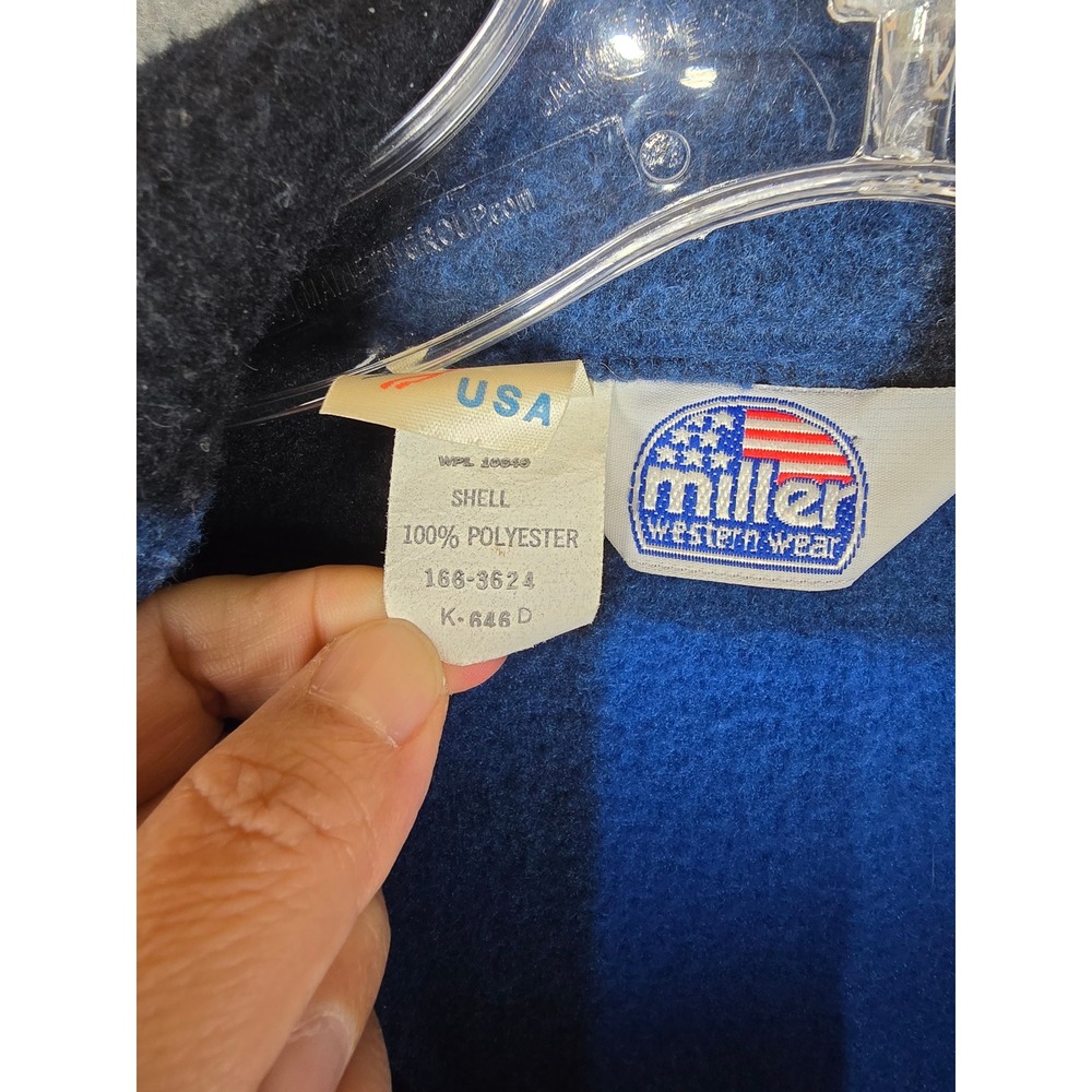 Miller Western Wear Fleece Jacket Womens Medium Blue Buffalo Plaid Vintage USA - Picture 4 of 12